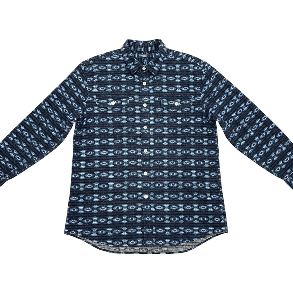 Cremieux Corduroy Button Down Shirt Mens XXL Blue Ikat Geometric Excellent